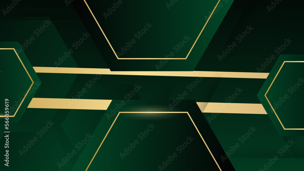 Hexagonal print background banner. Dark green hexagon wallpaper with