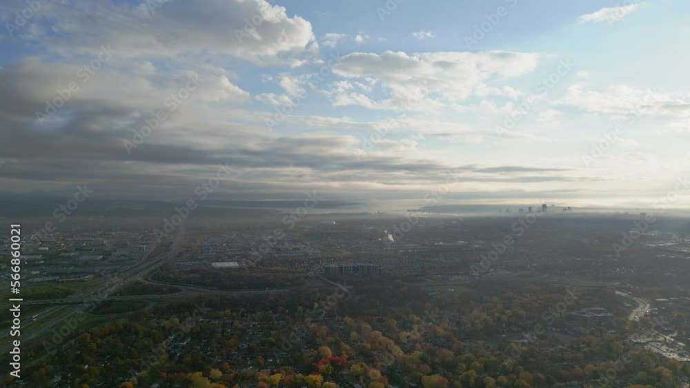 Drone Shot. Slow plan. City Landscape in the morning with traffics. Drone Shot. Slow plan. City Landscape in the morning with traffics.
