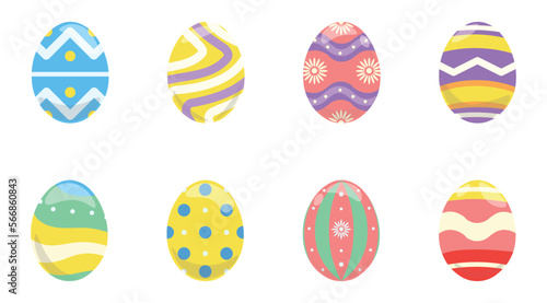 Set of many painted Easter eggs on white background