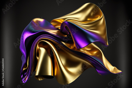 3D render abstract metallic gold and violet magic cloth
