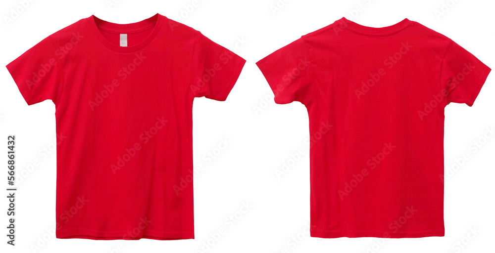 Red kids t-shirt mock up, front and back view, isolated. Plain red ...