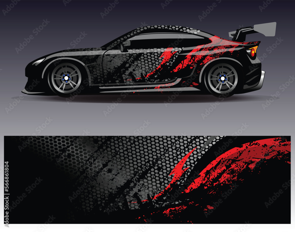 Car wrap design vector. Graphic abstract stripe racing background kit
