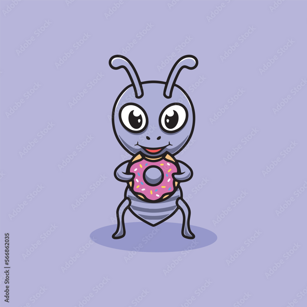Cute ant eating donut cartoon illustration Cute ant eating donut cartoon illustration