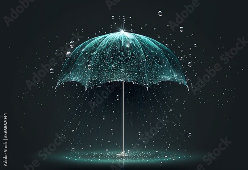 transparent umbrella in the rain with water splashes in the foreground and background (AI Generated)