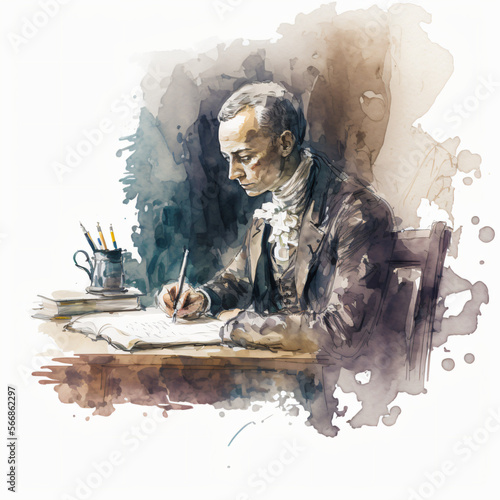 Obraz na płótnie Immanuel Kant philosopher writing about morals and politics watercolor painting illustration isolated on a white background Generative Ai w salonie