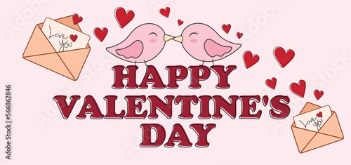Loving birds and letters for Valentine's Day on light pink background