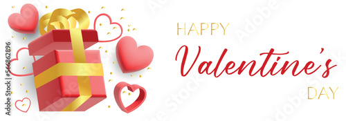 Beautiful greeting card for Valentine's Day with gift and hearts