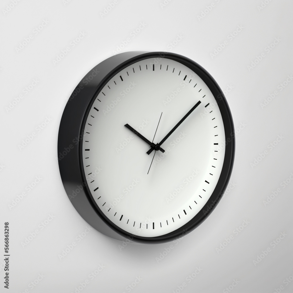 black and white wall clock blank template mockup isolated on a white background Generative Ai black and white wall clock blank template mockup isolated on a white background Generative Ai