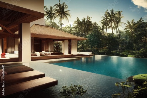 Fotografia Luxury with tropical Jungle villa resort luxurious swimming pool