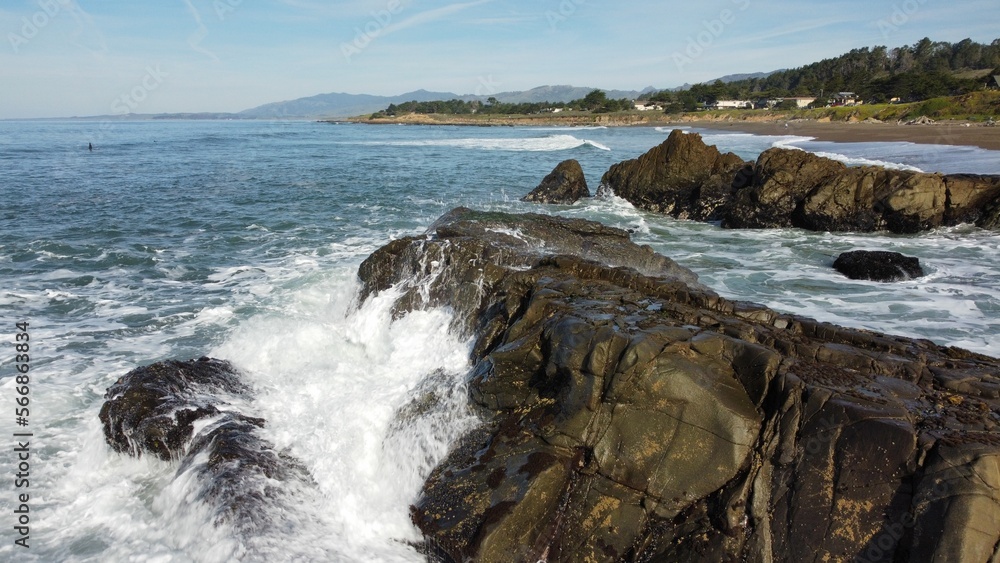 California coastal rocks and crashing waves