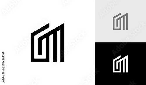Letter GM initial monogram with bulding shape logo design vector