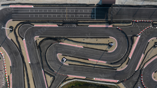 Aerial top view race kart track, Track for auto racing top view, Car race asphalt and curve grand prix street circuit, Aerial view asphalt race track. © Darunrat