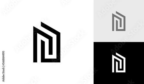 Letter NJ initial monogram with bulding shape logo design vector