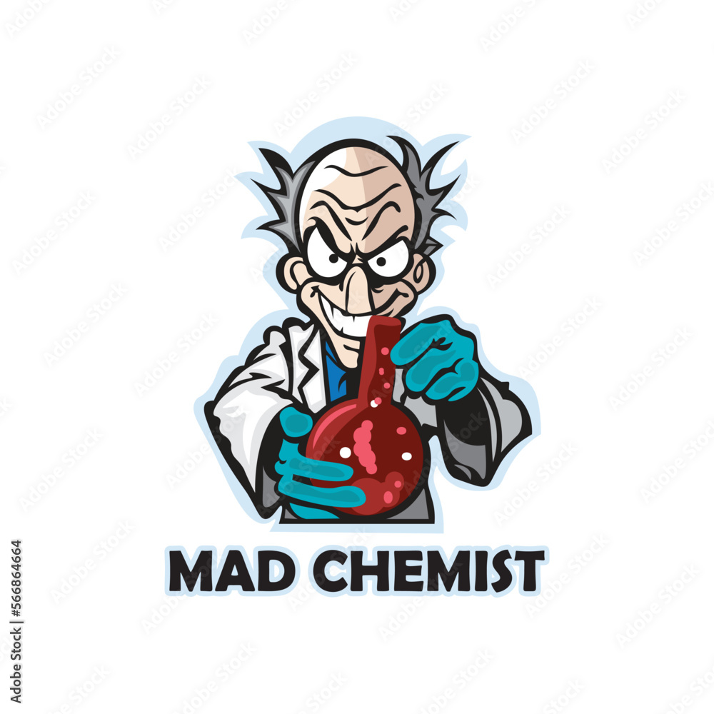 Chemist mascot sport logo design. Mad chemist mascot vector