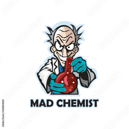 Chemist mascot sport logo design. Mad chemist mascot vector illustration logo. Crazy doctor scientist mascot design, Emblem design for esports team. Vector illustration