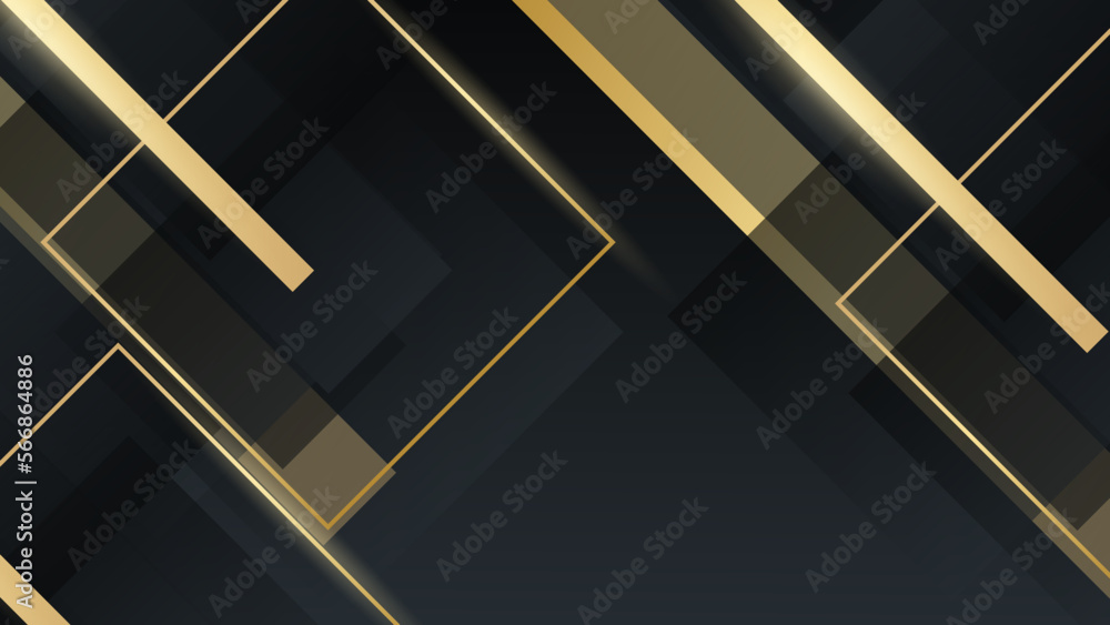 Professional design template with golden square on dark black background with gold ribbon decoration. Professional design template with golden square on dark black background with gold ribbon decoration.