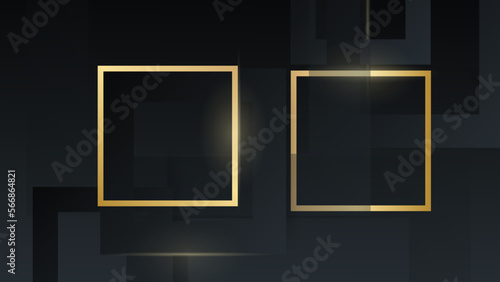 Vector illustration banner template design. Gold rectangle decoration wallpaper vector on black abstract background.