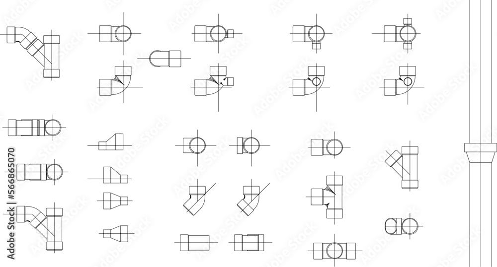 Vector illustration sketch of pvc pipe joints Vector illustration sketch of pvc pipe joints