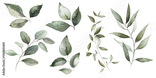 Watercolor floral bouquet branches with green pink blush leaves  for wedding invitations  greetings  wallpapers  fashion  prints. Eucalyptus  olive green leaves.