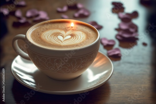 Lovely served cappuccino with heart created with generative ai technology