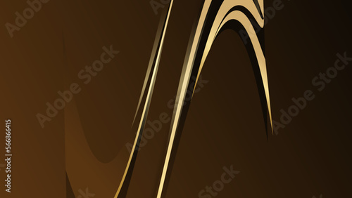 Modern luxury banner web template design golden wave shapes and gold lines with light effect on brown background.
