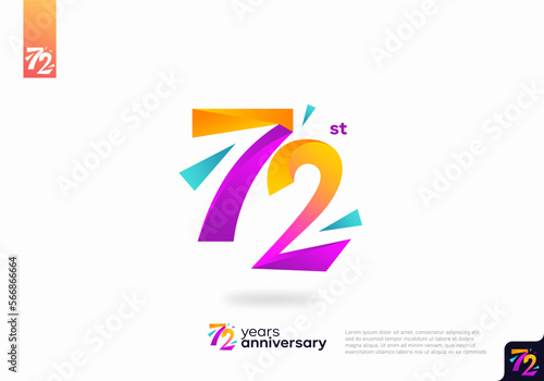 Number 72 logo icon design, 72nd birthday logo number, anniversary 72