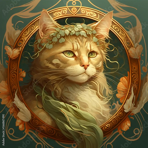 Cats, luxury, illustrations., inspired by Alfons Mucha photo