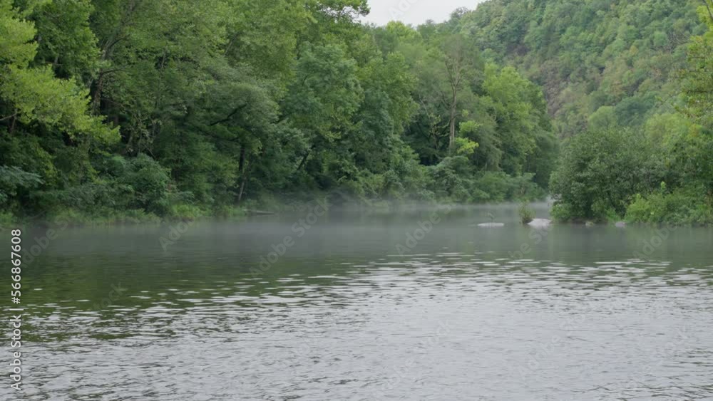 Lush River Landscape Featuring Crane and Mountain Background. Beavers Bend O.K. Lush River Landscape Featuring Crane and Mountain Background. Beavers Bend O.K.