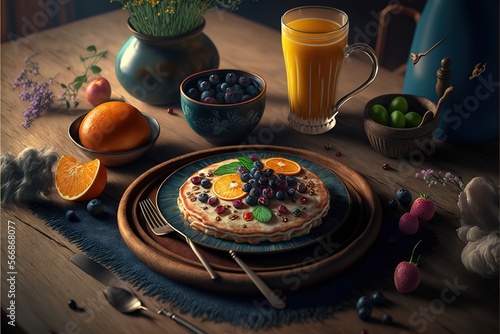 Colorful and balanced breakfast created with generative ai technology