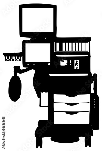 Illustration of an anesthesia machine. Hospital anesthesia  cart with dual monitors monitors.