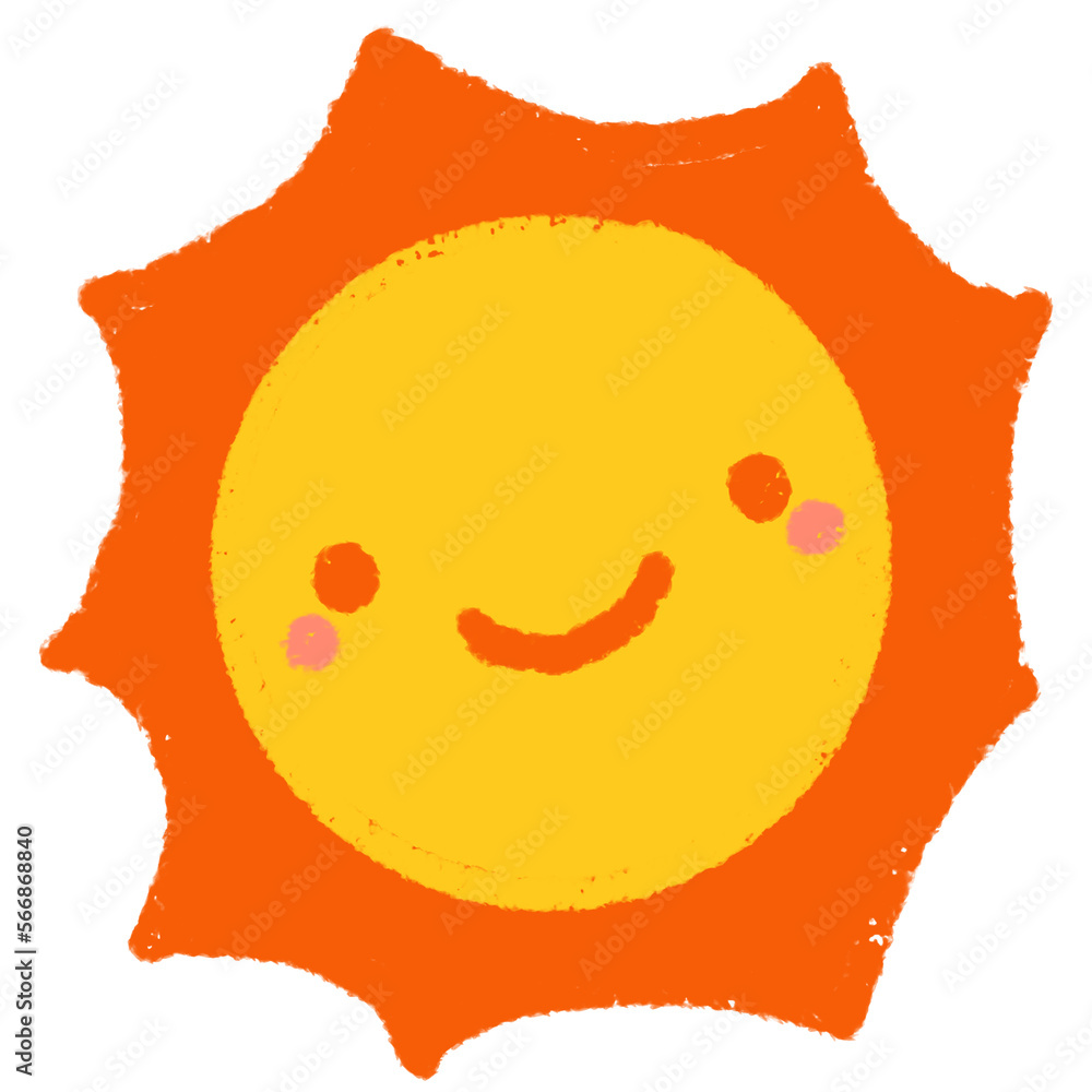 Cute sun cartoon in crayon drawing style illustration for sticker emoji icon use Cute sun cartoon in crayon drawing style illustration for sticker emoji icon use