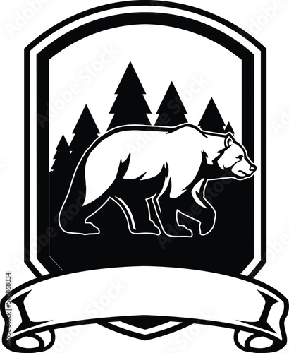 Bear vector illustration with adventure badge logo