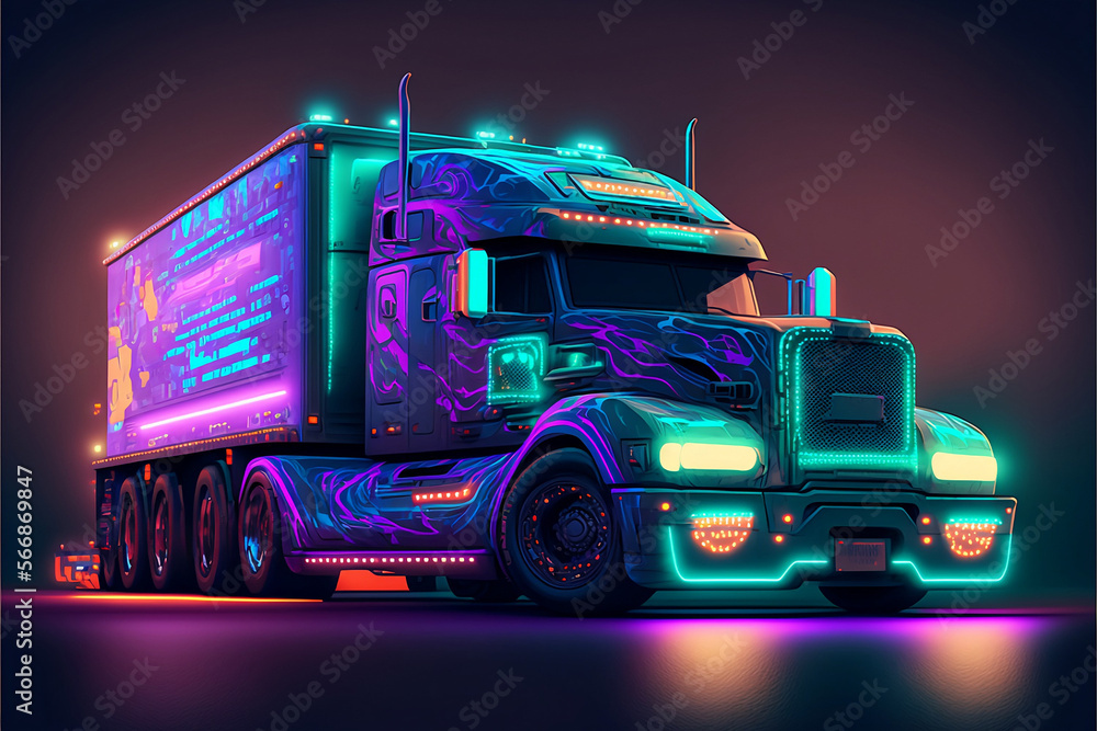 Blauer Neon Truck / Glowing LKW / Wallpaper Stock Illustration | Adobe