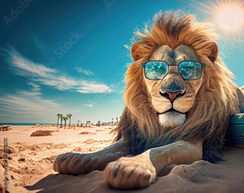 Lion On Beach Just Chilling Generative AI