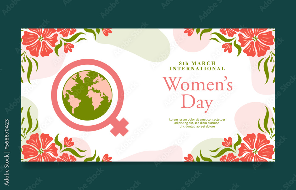 International Women's Day 8 march with frame of flower and leaves , classic style.