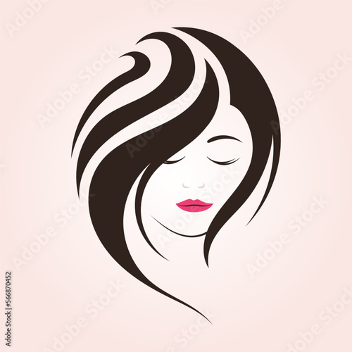 Beautiful and simple girl face illustration with long hair silhouette 