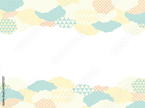 ペールカラーの和柄の雲の背景素材