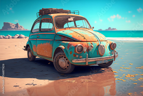 Mit dem Auto am Strand / Hintergrundbild