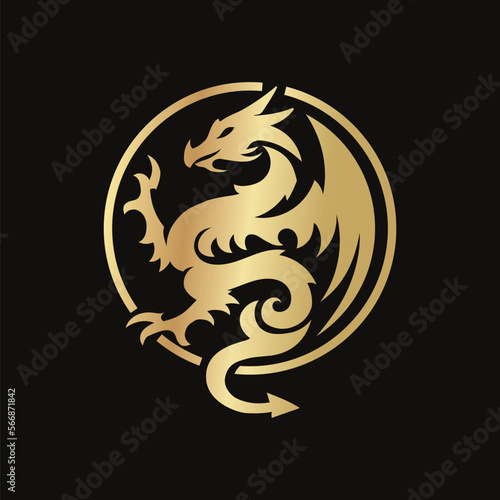 golden dragon with circle symbol template