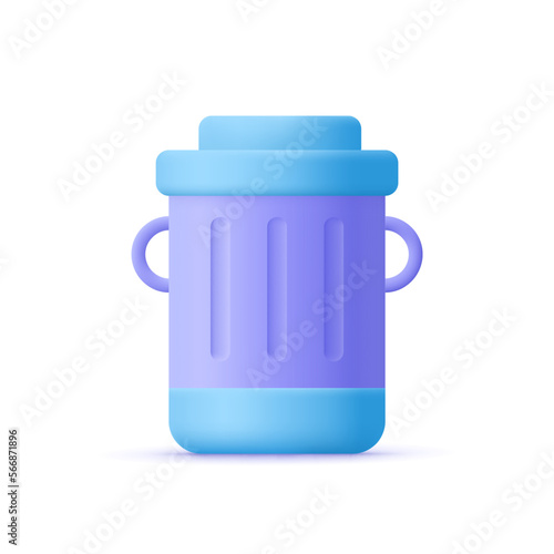 Trash can, trash bin. Environment garbage concept. 3d vector icon.  Cartoon minimal style.