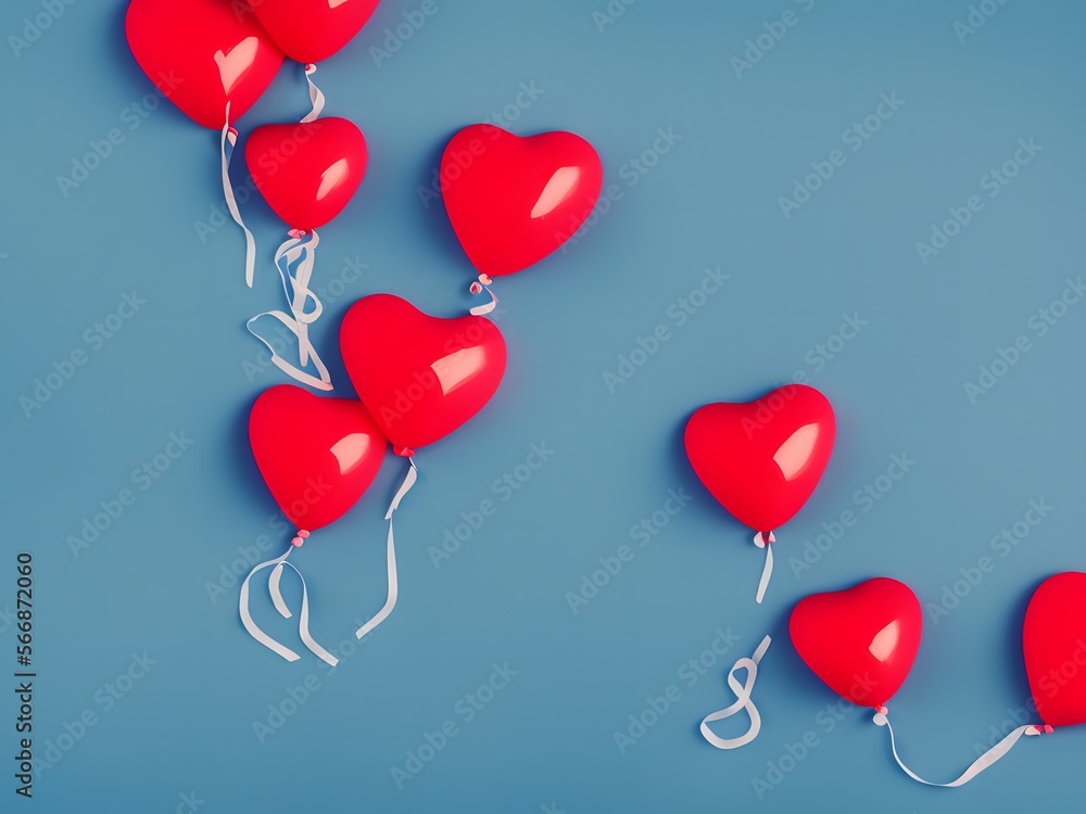 Heart-shaped balloons. Heart balloon on blue background. Symbol of love  created with Generative AI technology