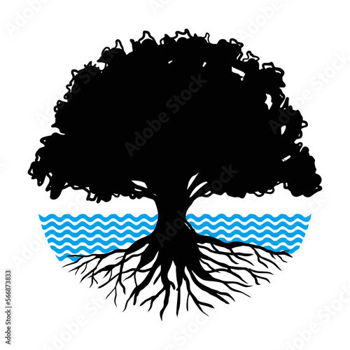 silhouette of a tree and lake