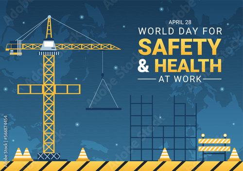 World Day Of Safety and Health at Work on April 28 Illustration with Mechanic Tool in Flat Cartoon Hand Drawn for Web Banner or Landing Page Template