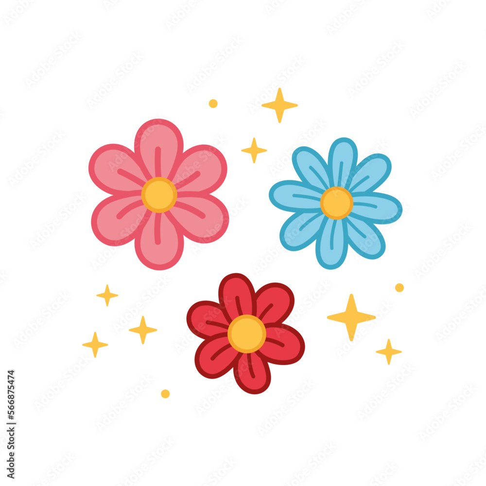 Flowers in doodle style. Cartoon vector illustration. Hand drawn illustration.