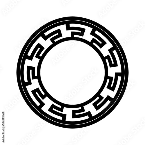 Black photo frame built out of a vintage ornament. A chain link of an abstract medieval pattern. vector round logo.