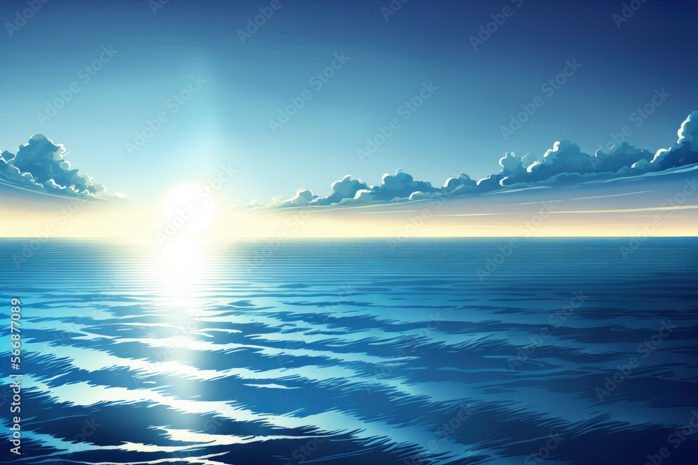 a scene of the calm, blue sea just before sunset. Generative AI a scene of the calm, blue sea just before sunset. Generative AI