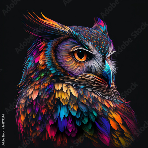 Beautiful Colorful Owl Illustration. Realism. Portrait. Generative Ai © Art for Insomniacs