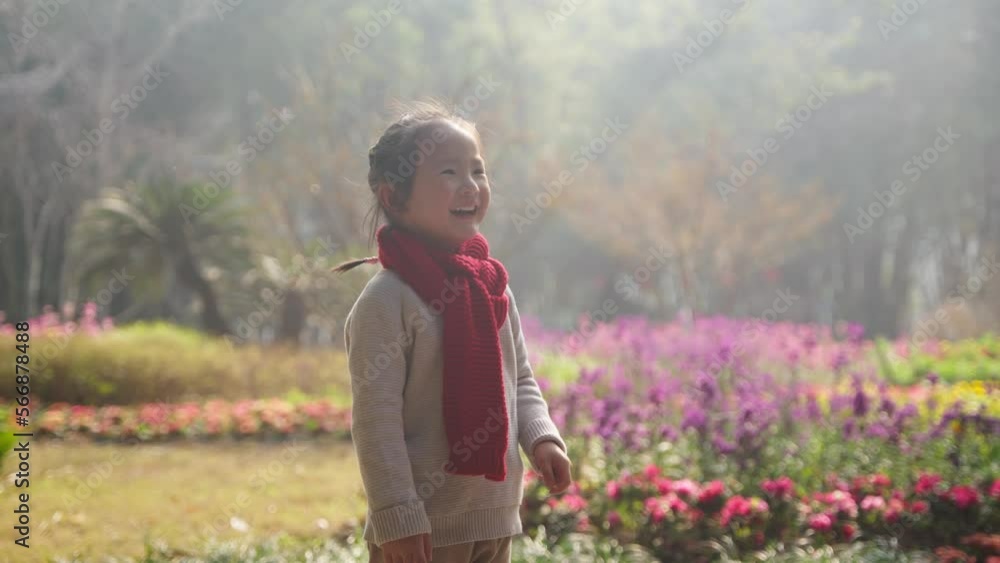 lovely asian little girl smile laugh in the park during chines new year wear red scarf lovely asian little girl smile laugh in the park during chines new year wear red scarf