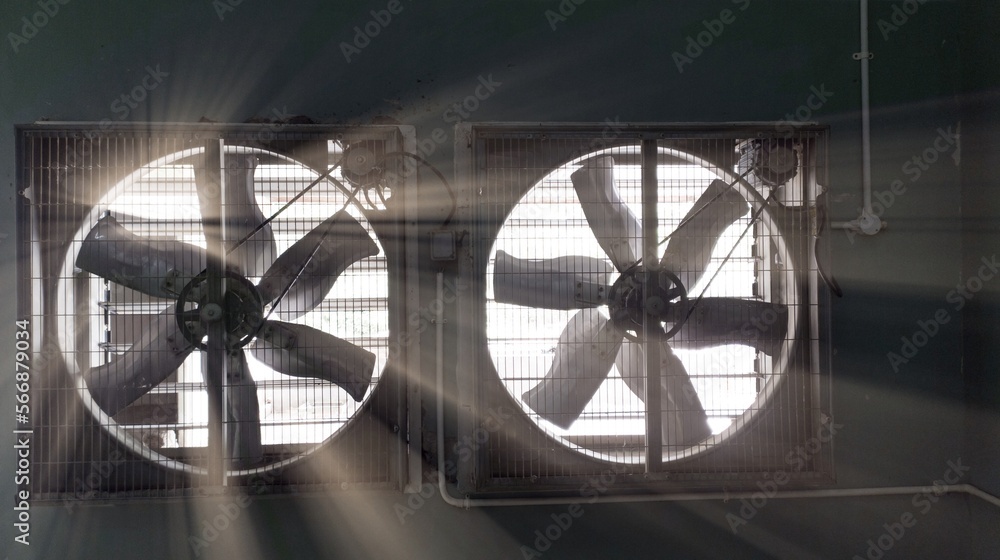 Big industrial Exhaust fan in a factory. Ventilation of plant building