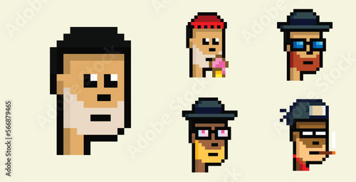 pixel art male character with assets attribute hat, glasses, cigarette and jewelry